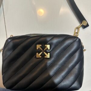 Off-White Black Quilted Crossbody Bag with Gold Logo